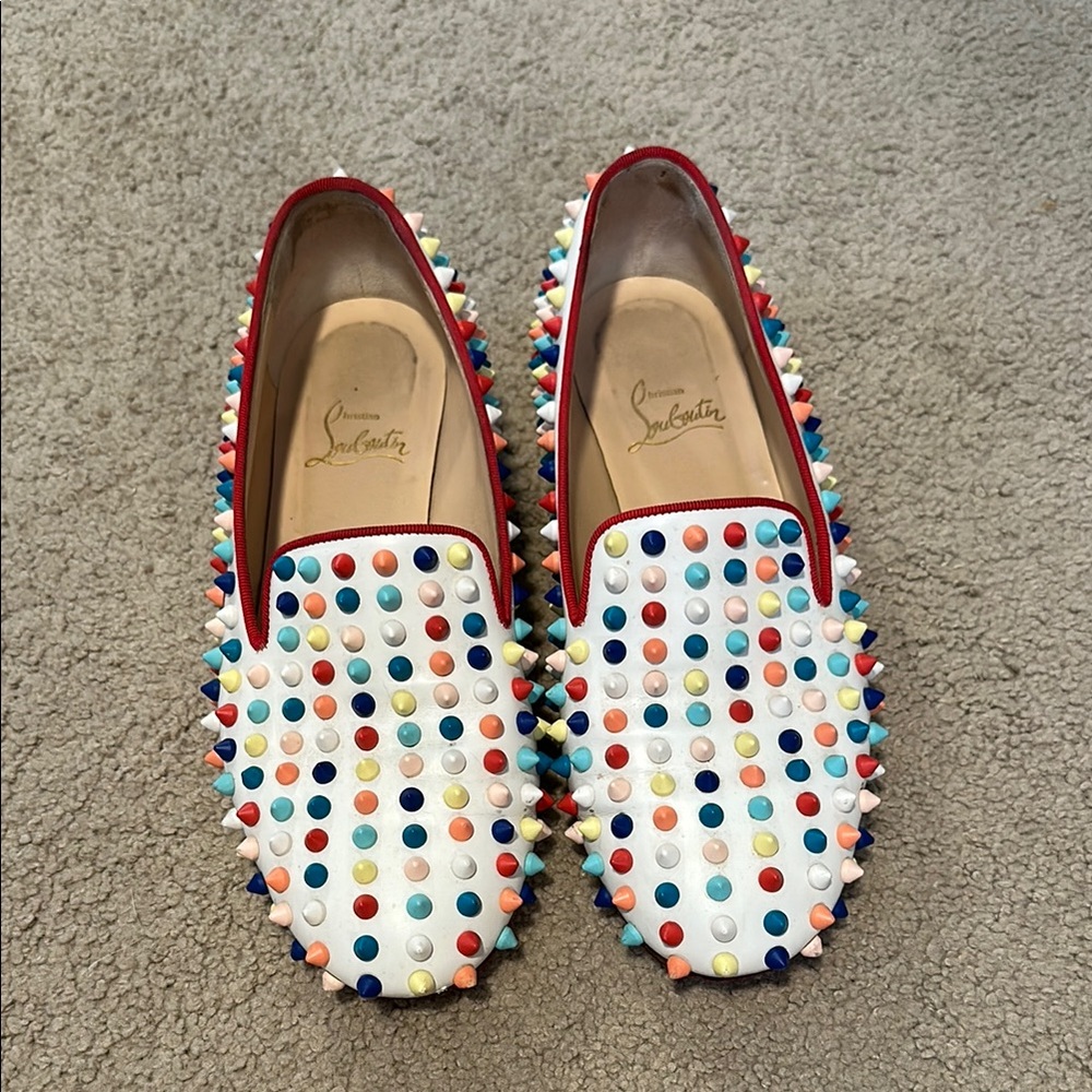 Christian Louboutin White Studded Loafers size 37